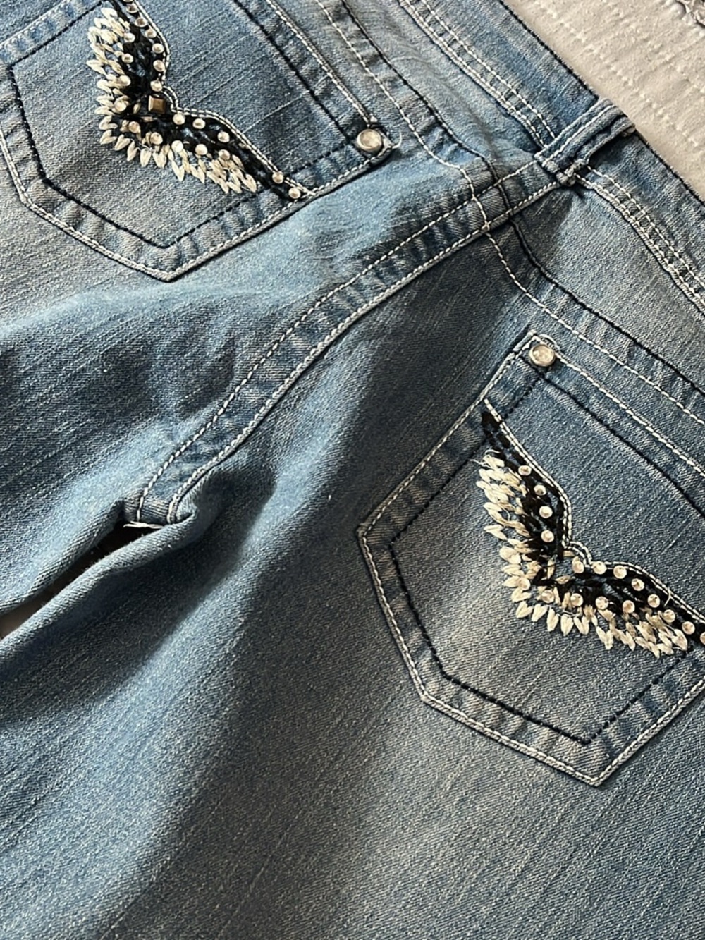 Red Rivet Light Blue Embellished Pocket Jeans
